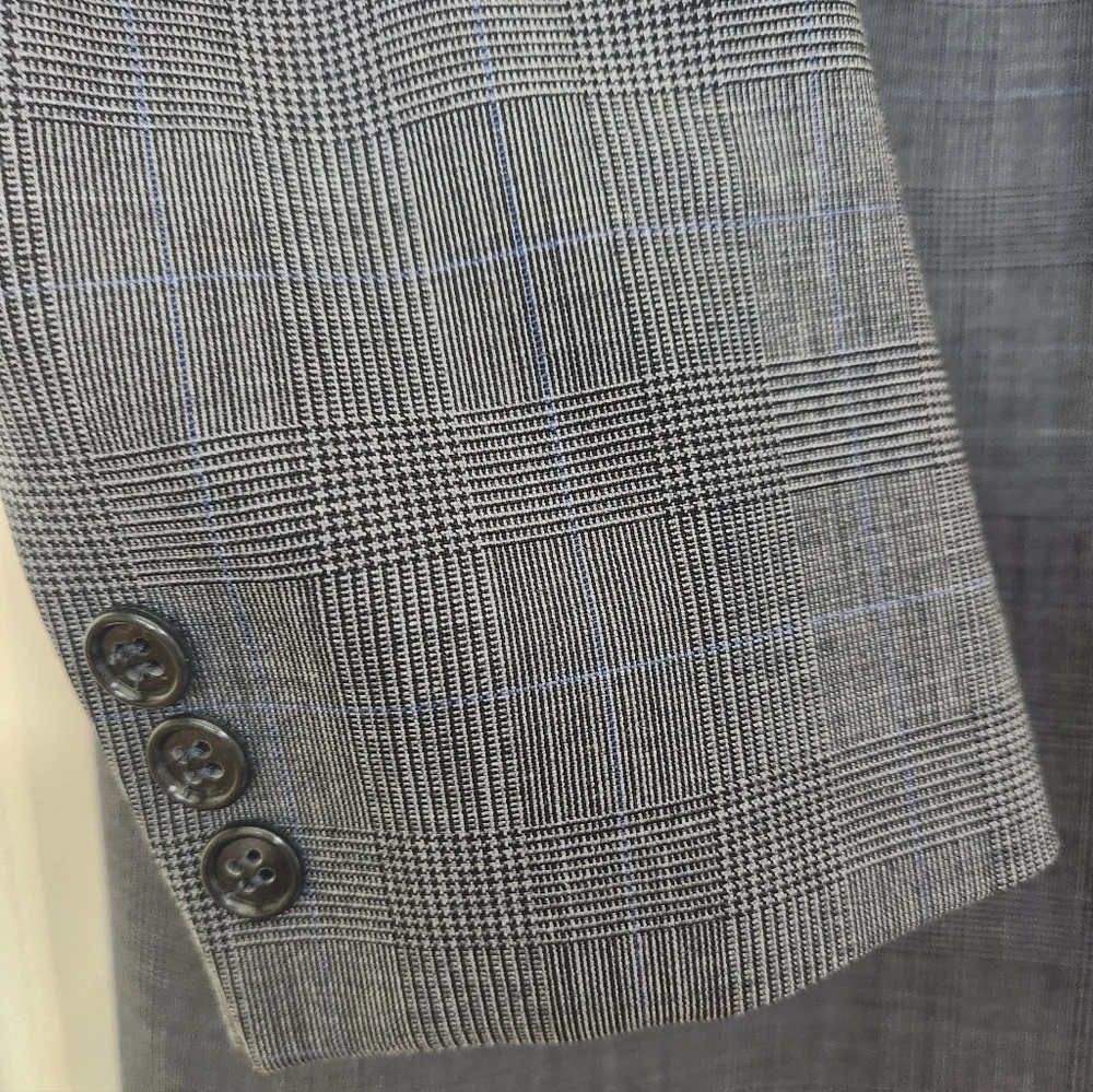 Brooks Brothers Brooksease Gray Plaid Wool Blend Suit Jacket Size 40R